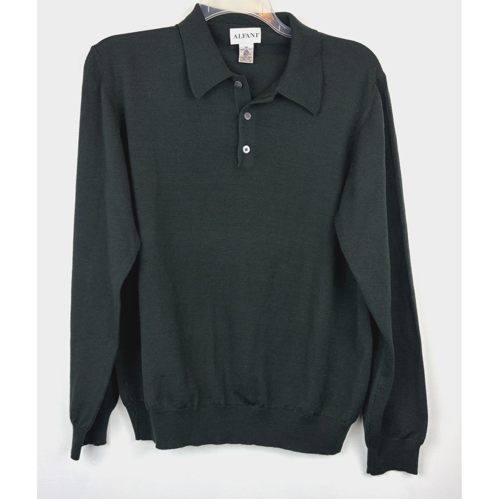 90s Vintage Alfani Italian 100% New Wool Polo Sweater Mens XL Italy Green